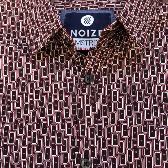 Noize Amstrdm Brown/Mauve Geo Dress Shirt M - Picture 4 of 13